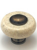 Cal Crystal, Marble, 1 1/2" Round Knob, Beige Marble with Insert and Base, shown with Antique Brass insert and Base