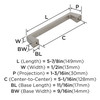 Amerock, Blackrock, 5 1/16" (128mm) Straight Pull, Satin Nickel - technical