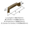 Amerock, Highland Ridge, 3 1/2" (89mm) Cup Pull, Golden Champagne - technical