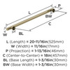 Amerock, Everett, 18" Bar Appliance Pull, Golden Champagne - technical