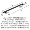 Amerock, Everett, 18" Bar Appliance Pull, Matte Black - technical