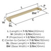 Amerock, Monument, 7 9/16" (192mm) Straight Pull, Golden Champagne - technical