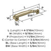 Amerock, Renown, 3 3/4" (96mm) Curved Pull, Golden Champagne - techncial
