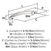 Amerock, Everyday Basics, Arc, 3 3/4" (96mm) Curved Pull, Polished Chrome - technical