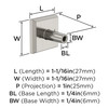 Amerock, Everyday Basics, Chamfered Edge, 1 1/16" Square Knob, Satin Nickel - technical