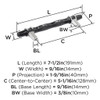 Amerock, Carrione, 5 1/16" (128mm) Bar Pull, Marble Black / Polished Chrome - technical