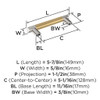Amerock, Esquire, 5 1/16" (128mm) Bar Pull, Polished Nickel / Champagne Bronze - technical