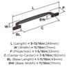 Amerock, Highland Ridge, 7 9/16" (192mm) Straight Pull, Dark-Oiled Bronze - technical