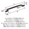 Amerock, Highland Ridge, 8 13/16" (224mm) Straight Pull, Dark-Oiled Bronze - technical