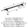 Amerock, Carrione, 10 1/16" (256mm) Bar Pull, Marble Black / Black Bronze - technical