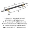 Amerock, Carrione, 8" (203mm) Bar Pull, Marble Black / Golden Champagne - technical
