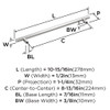 Amerock, Caliber, 8 13/16" (224mm) Bar Pull, Polished Chrome - technical