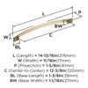 Amerock, Candler, 12 5/8" (320mm) Curved Pull, Golden Champagne - technical