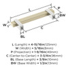 Amerock, Mulino, 3 3/4" (96mm) Bar Pull, Golden Champagne/Polished Chrome - technical