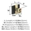 Amerock, Overton, 1 3/8" (35mm) Rectangle Knob, Brushed Matte Black with Golden Champagne - technical