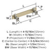 Amerock, Overton, 3 3/4" (96mm) Bar Pull, Golden Champagne with Satin Nickel - technical
