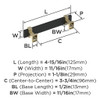 Amerock, Overton, 3 3/4" (96mm) Bar Pull, Brushed Matte Black with Golden Champagne - technical