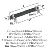 Amerock, Overton, 5 1/16" (128mm) Bar Pull, Brushed Matte Black with Polished Chrome - technical