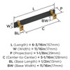 Amerock, Overton, 5 1/16" (128mm) Bar Pull, Brushed Matte Black with Champagne Bronze -  technical