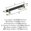 Amerock, Overton, 5 1/16" (128mm) Bar Pull, Brushed Matte Black with Golden Champagne - technical