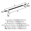 Amerock, Urbanite, 8 13/16" (224mm) Bar Pull, Polished Chrome with Brushed Matte Black - technical