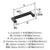 Amerock, Balata, 3 3/4" (96mm) Straight Pull, Matte Black - technical