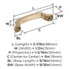 Amerock, Bellamy, 3" (76mm) Curved Pull, Golden Champagne - technical Amerock, Bellamy, 3" (76mm) Curved Pull, Golden Champagne - technical