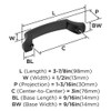 Amerock, Bellamy, 3" (76mm) Curved Pull, Matte Black - technical Amerock, Bellamy, 3" (76mm) Curved Pull, Matte Black - technical