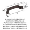 Amerock, Bellamy, 3" (76mm) Curved Pull, Oil Rubbed Bronze - technical