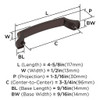 Amerock, Bellamy, 3 3/4" (96mm) Curved Pull, Oil Rubbed Bronze - technical