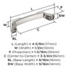 Amerock, Bellamy, 3 3/4" (96mm) Curved Pull, Polished Nickel - technical Amerock, Bellamy, 3 3/4" (96mm) Curved Pull, Polished Nickel - technical