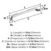 Amerock, Bellamy, 8 13/16" (224mm) Curved Pull, Polished Chrome - technical Amerock, Bellamy, 8 13/16" (224mm) Curved Pull, Polished Chrome - technical
