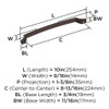 Amerock, Bellamy, 8 13/16" (224mm) Curved Pull, Oil Rubbed Bronze - technical