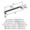 Amerock, Cowrie, 12" (305mm) Straight Appliance Pull, Matte Black - technical Amerock, Cowrie, 12" (305mm) Straight Appliance Pull, Matte Black - technical