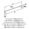 Amerock, Cowrie, 18" Straight Appliance Pull, Satin Nickel - technical Amerock, Cowrie, 18" Straight Appliance Pull, Satin Nickel - technical