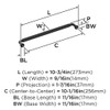 Amerock, Cowrie, 10 1/16" (256mm) Straight Pull, Matte Black - technical Amerock, Cowrie, 10 1/16" (256mm) Straight Pull, Matte Black - technical