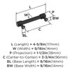 Amerock, Faraday, 3 3/4" (96mm) Straight Pull, Matte Black - technical Amerock, Faraday, 3 3/4" (96mm) Straight Pull, Matte Black - technical