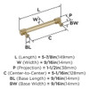 Amerock, Farewind, 5 1/16" (128mm) Straight Pull, Golden Champagne - technical