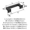 Amerock, Lintel, 3" (76mm) Straight Pull, Matte Black - technical