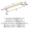Amerock, Merced, 8 13/16" (224mm) Straight Pull, Golden Champagne - technical Amerock, Merced, 8 13/16" (224mm) Straight Pull, Golden Champagne - technical