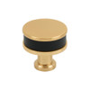 Amerock, Fairlane, 1 1/4" (32mm)  Round Knob, Black Leather with Champagne Bronze Amerock, Fairlane, 1 1/4" (32mm)  Round Knob, Black Leather with Champagne Bronze