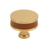 Amerock, Fairlane, 1 1/2" (38mm)  Round Knob, Cognac Leather with Champagne Bronze