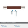 Amerock, Fairlane, 3 3/4" (96mm) Straight Pull, Brown Leather with Polished Nickel - mounting hardware