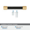 Amerock, Fairlane, 3 3/4" (96mm) Straight Pull, Black Leather with Champagne Bronze - mounting hardware