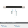 Amerock, Fairlane, 5 1/16" (128mm) Straight Pull, Black Leather with Polished Nickel - mounting hardware