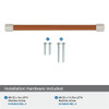 Amerock, Fairlane, 8 13/16" (224mm) Straight Pull, Cognac Leather with Satin Nickel -mounting hardware Amerock, Fairlane, 8 13/16" (224mm) Straight Pull, Cognac Leather with Satin Nickel -mounting hardware