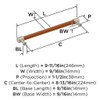 Amerock, Fairlane, 8 13/16" (224mm) Straight Pull, Cognac Leather with Satin Nickel - technical Amerock, Fairlane, 8 13/16" (224mm) Straight Pull, Cognac Leather with Satin Nickel - technical