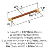 Amerock, Fairlane, 8 13/16" (224mm) Straight Pull, Cognac Leather with Champagne Bronze - technical