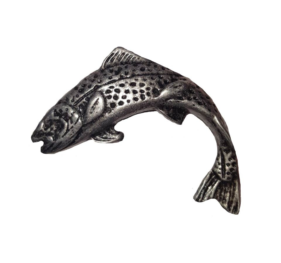 BSL-KB00121-5100 Buck Snort Fish Jumping Trout Face Left Knob Pewtr Ox