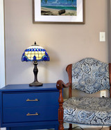 Trend alert: Blue with gold cabinet hardware!